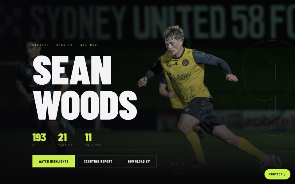 Football portfolio — dark cinematic player CV